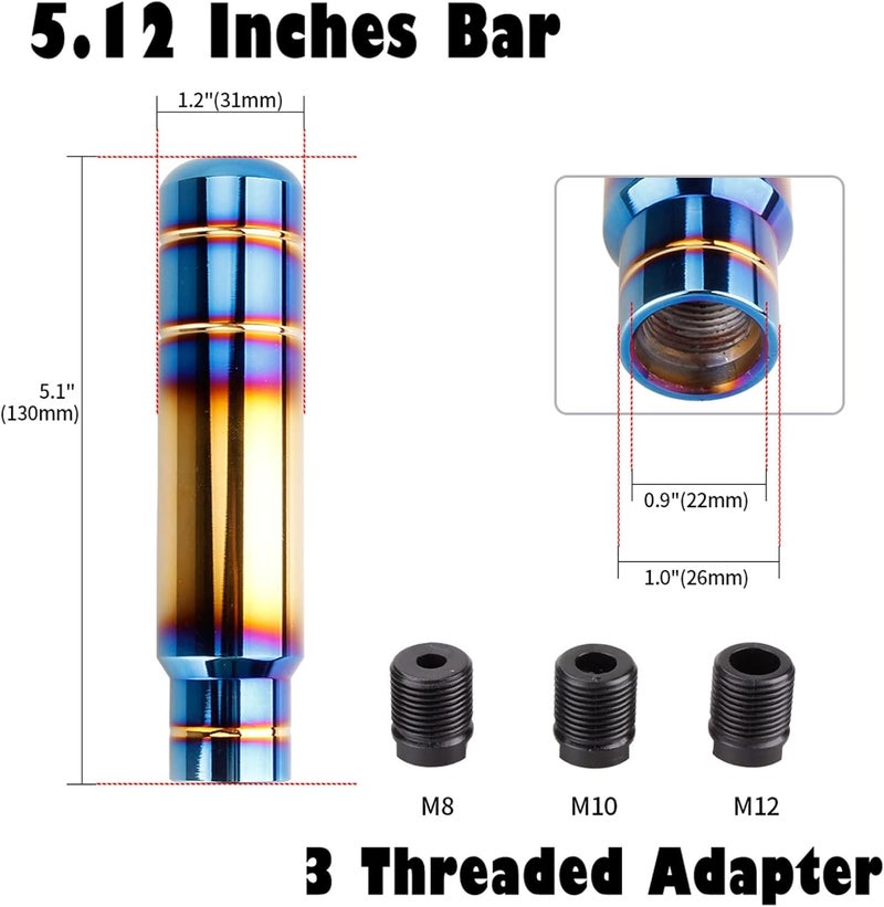 BARTOO Aluminum Alloy Heavy Weighted Shifter Knob, 5" Auto Gear Shift Knob, Car Gear Lever Stick Shifter Handle,with 3 Threaded Adapters M8 M10 M12,Fit Most Automatic Manual Vehicle(Gold Plated) - Image 4